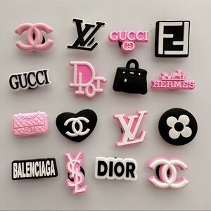 16 pink & black shoe charms